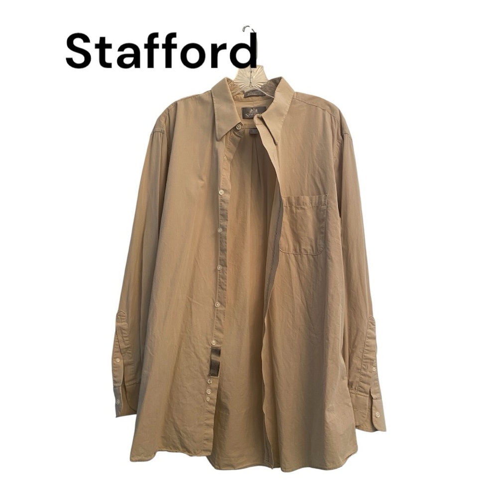 Stafford Men's Casual Button Down Tan Shirt